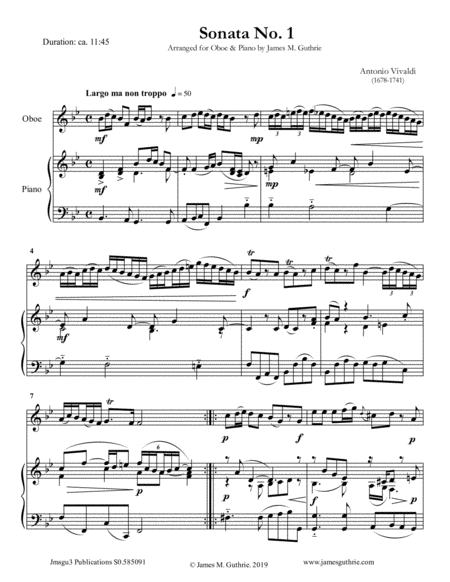 Free Sheet Music Vivaldi Sonata No 1 For Oboe Piano