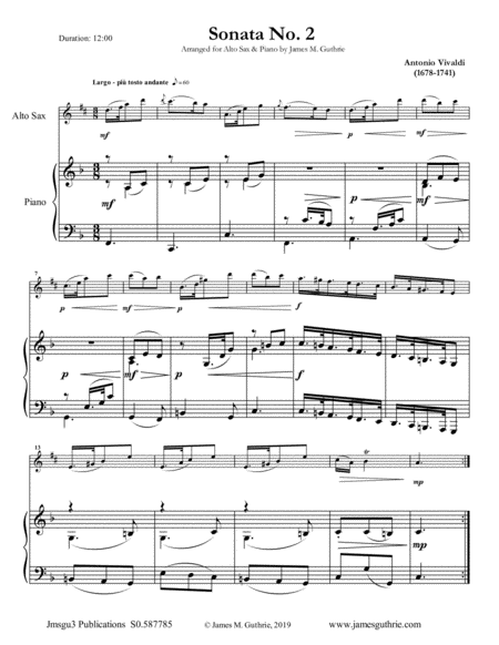 Vivaldi Sonata No 2 For Alto Sax Piano Sheet Music