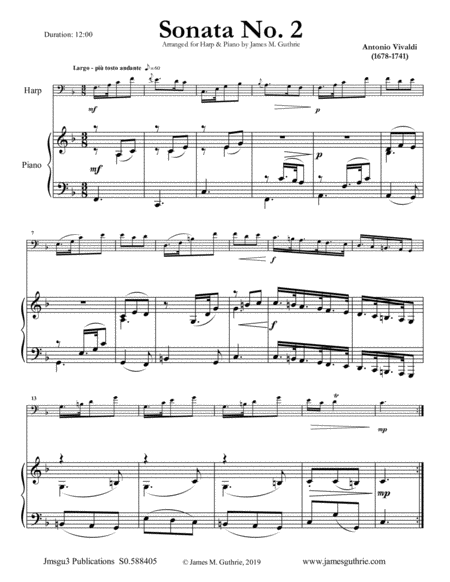 Free Sheet Music Vivaldi Sonata No 2 For Harp Piano