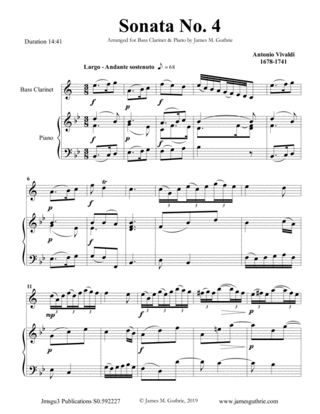 Free Sheet Music Vivaldi Sonata No 4 For Bass Clarinet Piano