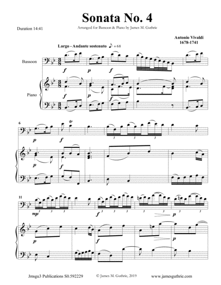 Vivaldi Sonata No 4 For Bassoon Piano Sheet Music