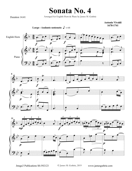 Free Sheet Music Vivaldi Sonata No 4 For English Horn Piano
