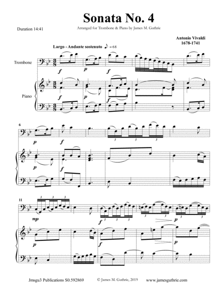 Vivaldi Sonata No 4 For Trombone Piano Sheet Music