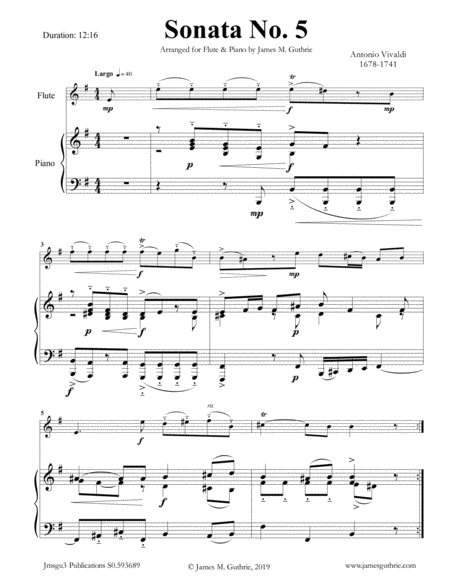 Free Sheet Music Vivaldi Sonata No 5 For Flute Piano