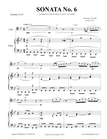 Vivaldi Sonata No 6 For Cello Piano Sheet Music