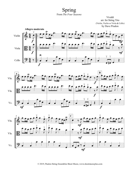 Free Sheet Music Vivaldi Spring Allegro For String Trio