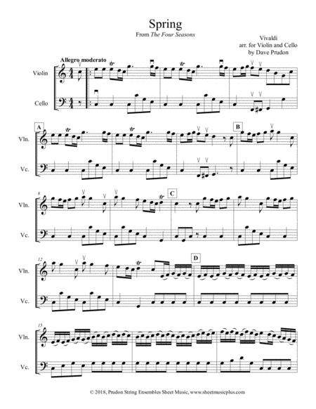Vivaldi Spring Allegro Mod From The Four Seasons For Violin And Cello Sheet Music