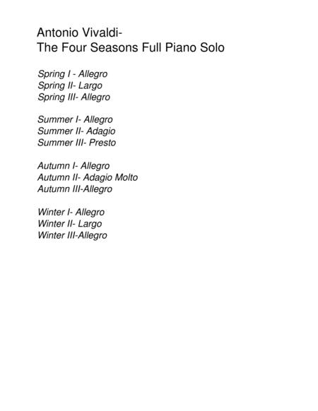 Vivaldi The Four Seasons Full Complete Piano Solo Sheet Music