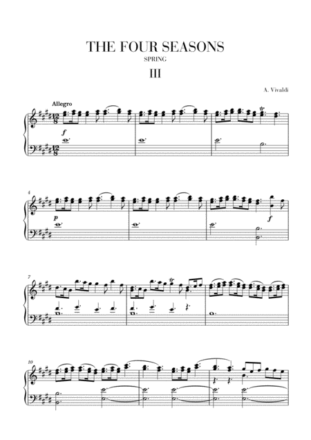 Vivaldi The Four Seasons Spring 3rd Mov Advanced Intermediate Piano Sheet Music