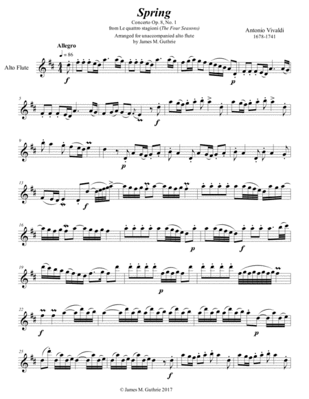 Free Sheet Music Vivaldi The Four Seasons Spring For Solo Alto Flute