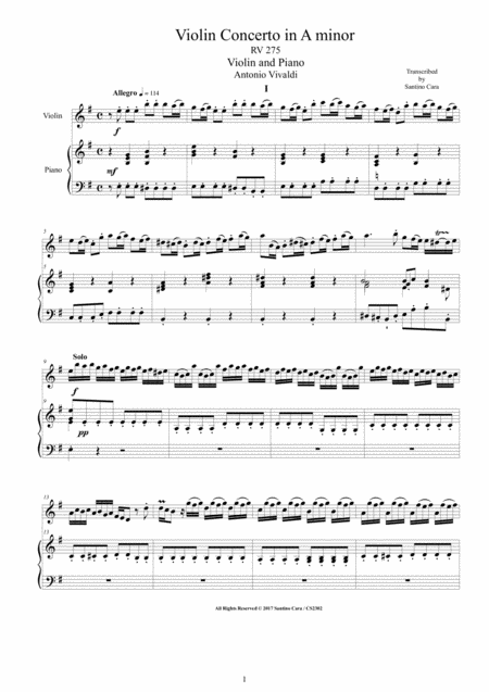 Free Sheet Music Vivaldi Violin Concerto In E Minor Rv 275 For Violin And Piano