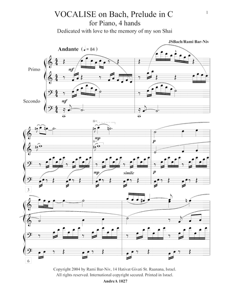 Free Sheet Music Vocalise Duet On Bach Prelude In C