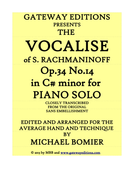 Free Sheet Music Vocalise Ofs Rachmaninoff Op 34 No 14 For Piano Solo