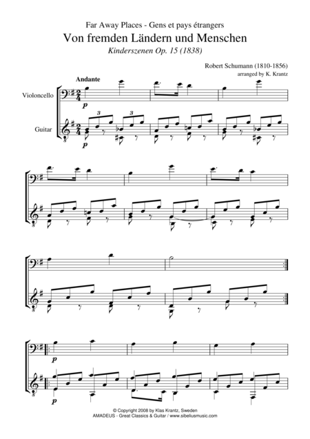 Free Sheet Music Von Fremden Landern Far Away Places For Cello And Guitar