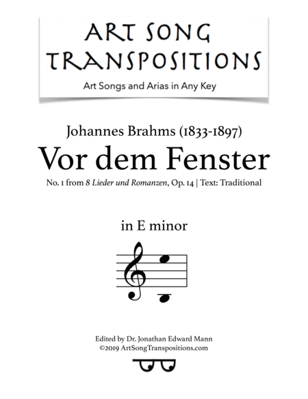 Vor Dem Fenster Op 14 No 1 E Minor Sheet Music