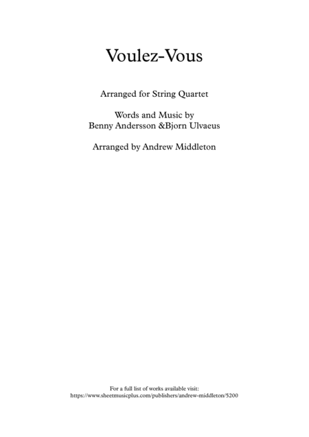 Free Sheet Music Voulez Vous For String Quartet