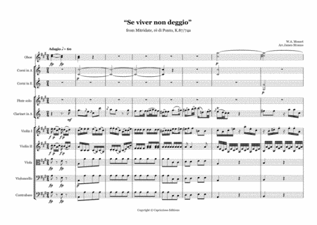 Free Sheet Music W A Mozart 1756 1791 Se Viver Non Degg Io From Mitridate Re Di Ponto Arranged For Clarinet In A Flute And Orchestra