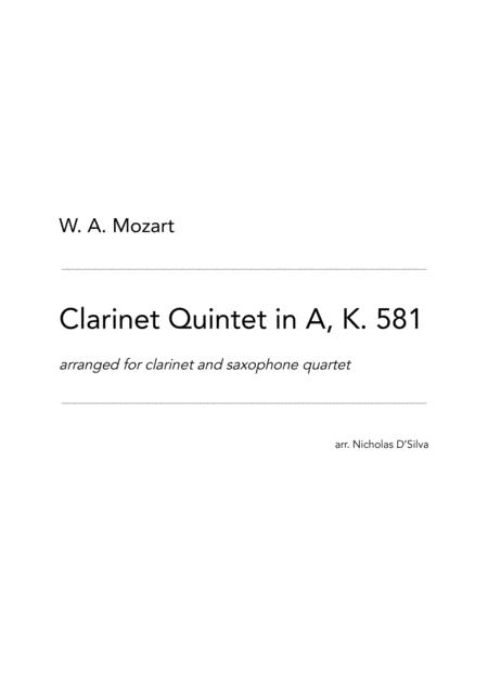 W A Mozart Clarinet Quintet In A Arranged For Clarinet And Saxophone Quartet Sheet Music