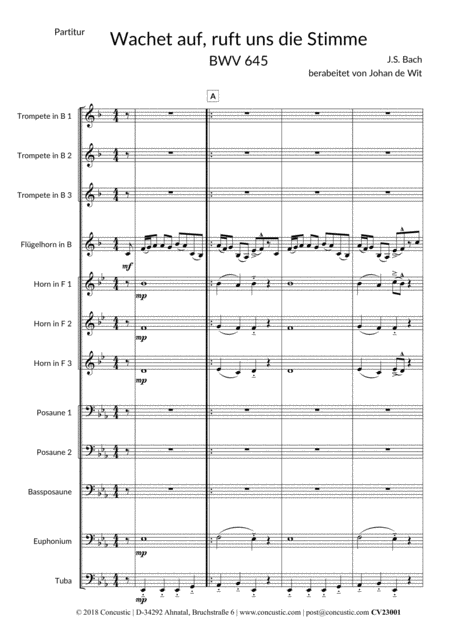 Free Sheet Music Wachet Auf Ruft Uns Die Stimme For 12 Brassinstruments