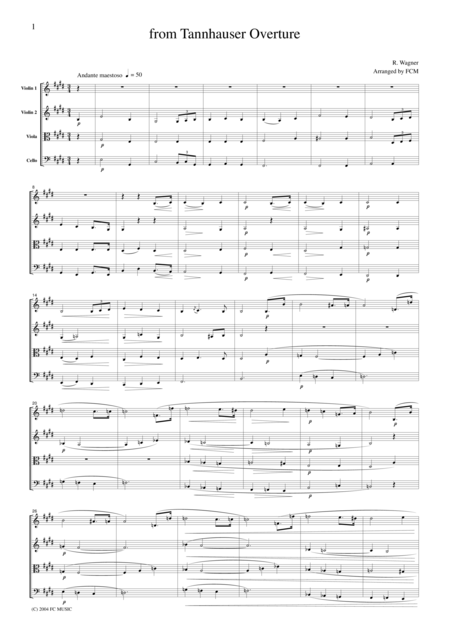 Free Sheet Music Wagner From Tannhauser Overture For String Quartet Cw002