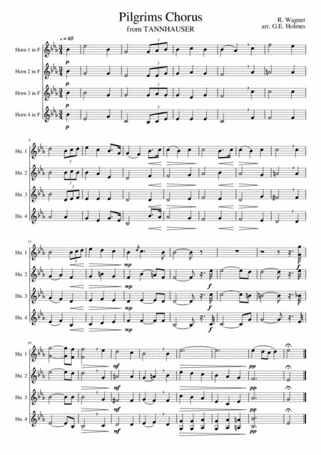 Wagner Tannhauser Pilgrims Chorus Horn Quartet Sheet Music