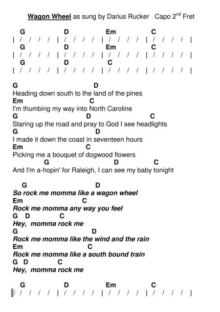 Wagon Wheel As Sung By Darius Rucker Sheet Music