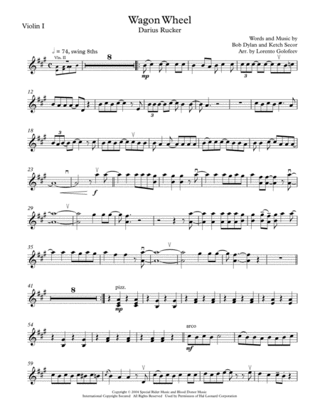 Wagon Wheel String Quartet Sheet Music