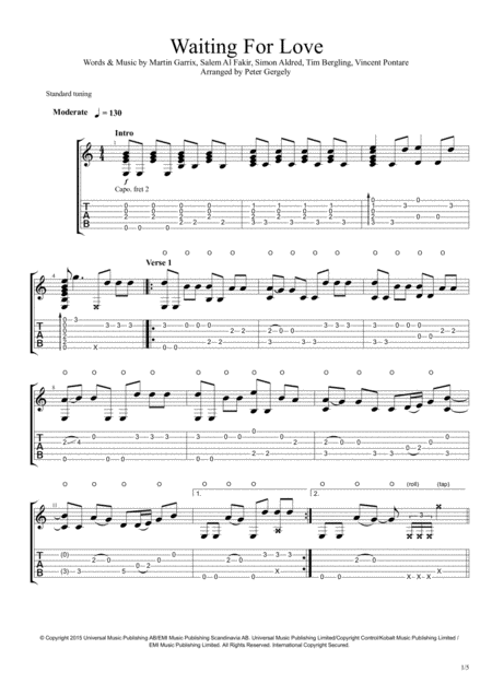 Free Sheet Music Waiting For Love Fingerstyle Guitar