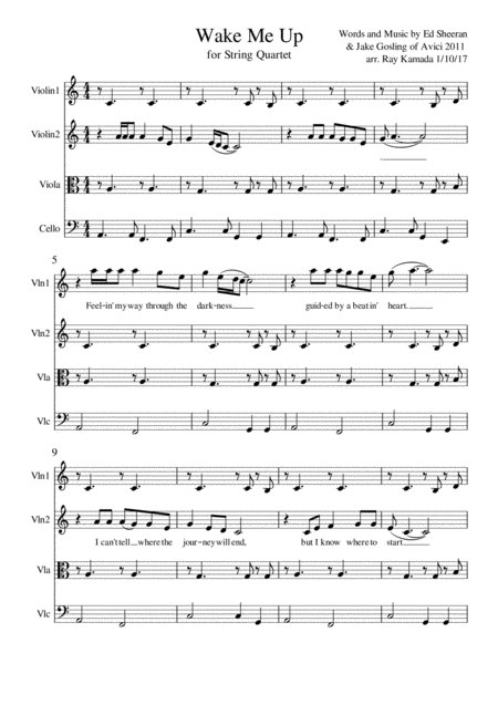 Wake Me Up For String Quartet Sheet Music