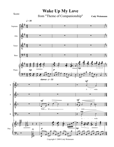 Free Sheet Music Wake Up My Love