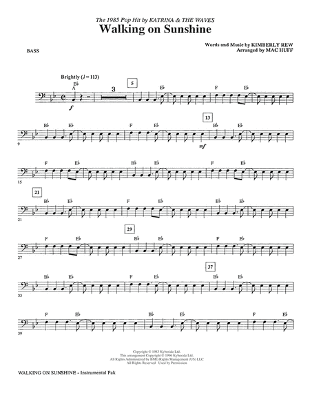 Walking On Sunshine Arr Mac Huff String Bass Electric Bass Sheet Music