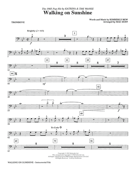 Walking On Sunshine Arr Mac Huff Trombone Sheet Music