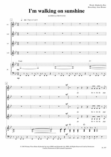 Free Sheet Music Walking On Sunshine Ssaa Piano