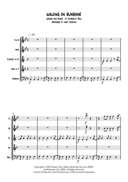 Walking On Sunshine Wind Quintet Sheet Music