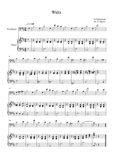 Free Sheet Music Waltz Dmitri Kabalevsky For Trombone Piano
