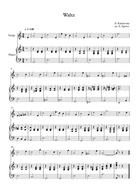 Free Sheet Music Waltz Dmitri Kabalevsky For Violin Piano