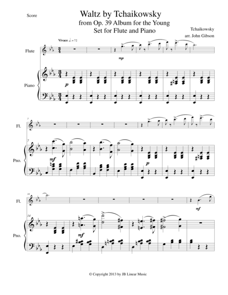 Free Sheet Music Waltz From Album For The Young For Flute And Piano