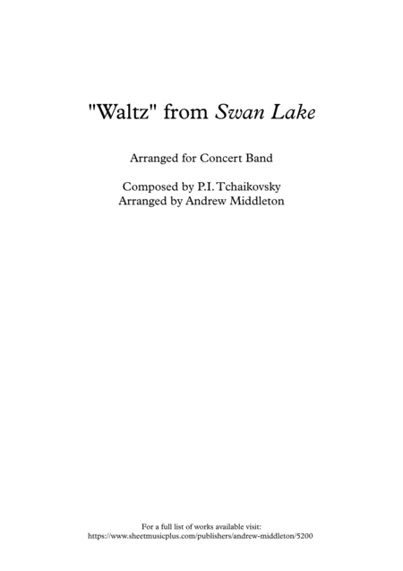 Waltz From Swan Lake Arranged For Concert Band Sheet Music