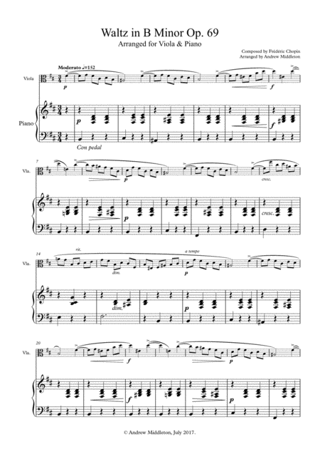 Free Sheet Music Waltz In B Minor For Viola And Piano