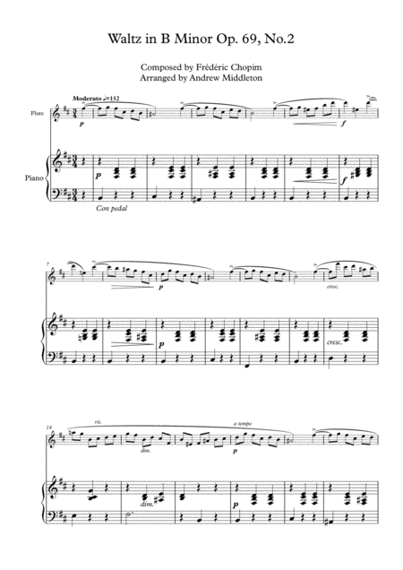 Waltz In B Minor Op 69 No 2 For Flute Piano Sheet Music