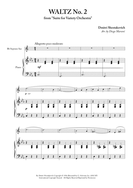 Waltz No 2 For Alto Saxophone And Piano Sheet Music