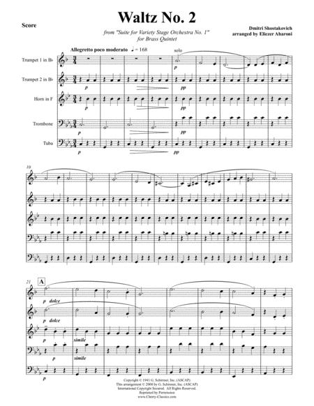 Free Sheet Music Waltz No 2 From Suite For Variety Stage Orchestra For Brass Quintet