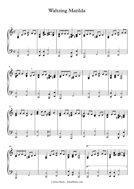 Waltzing Matilda For Piano Sheet Music