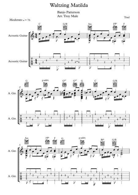 Waltzing Matilda For Solo Guitar Sheet Music