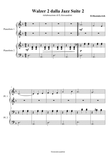 Walzer 2 From Jazz Suite 2 For Piano 4 Hands Sheet Music