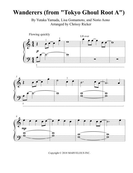 Wanderers From Tokyo Ghoul Root A Big Note Piano Sheet Music