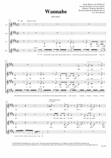 Wannabe Ssaa A Cappella Sheet Music