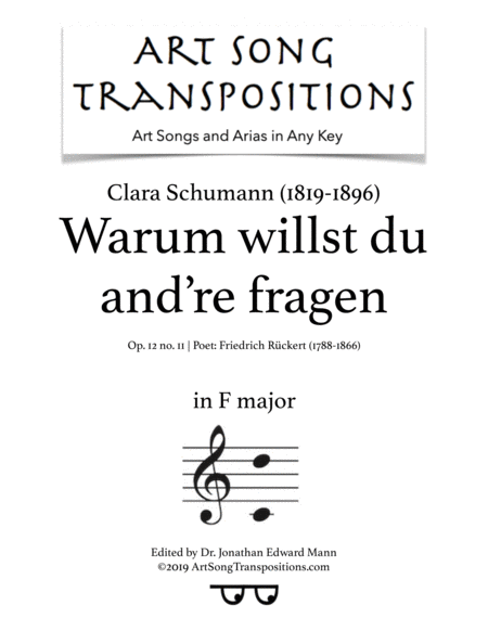 Warum Willst Du And Re Fragen Op 12 No 11 Transposed To F Major Sheet Music