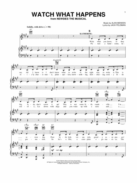 Free Sheet Music Watch What Happens From Newsies The Musical