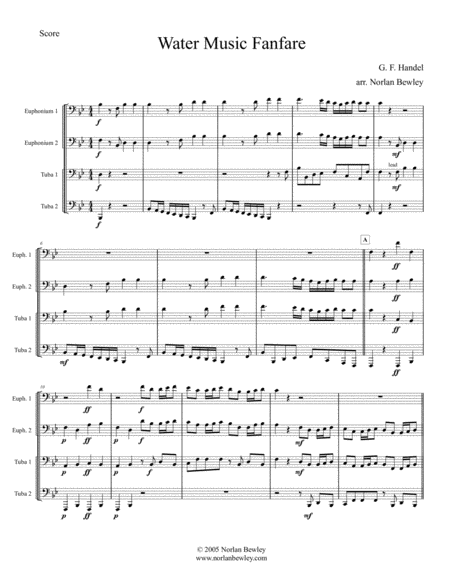 Water Music Fanfare Tuba Euphonium Quartet Sheet Music